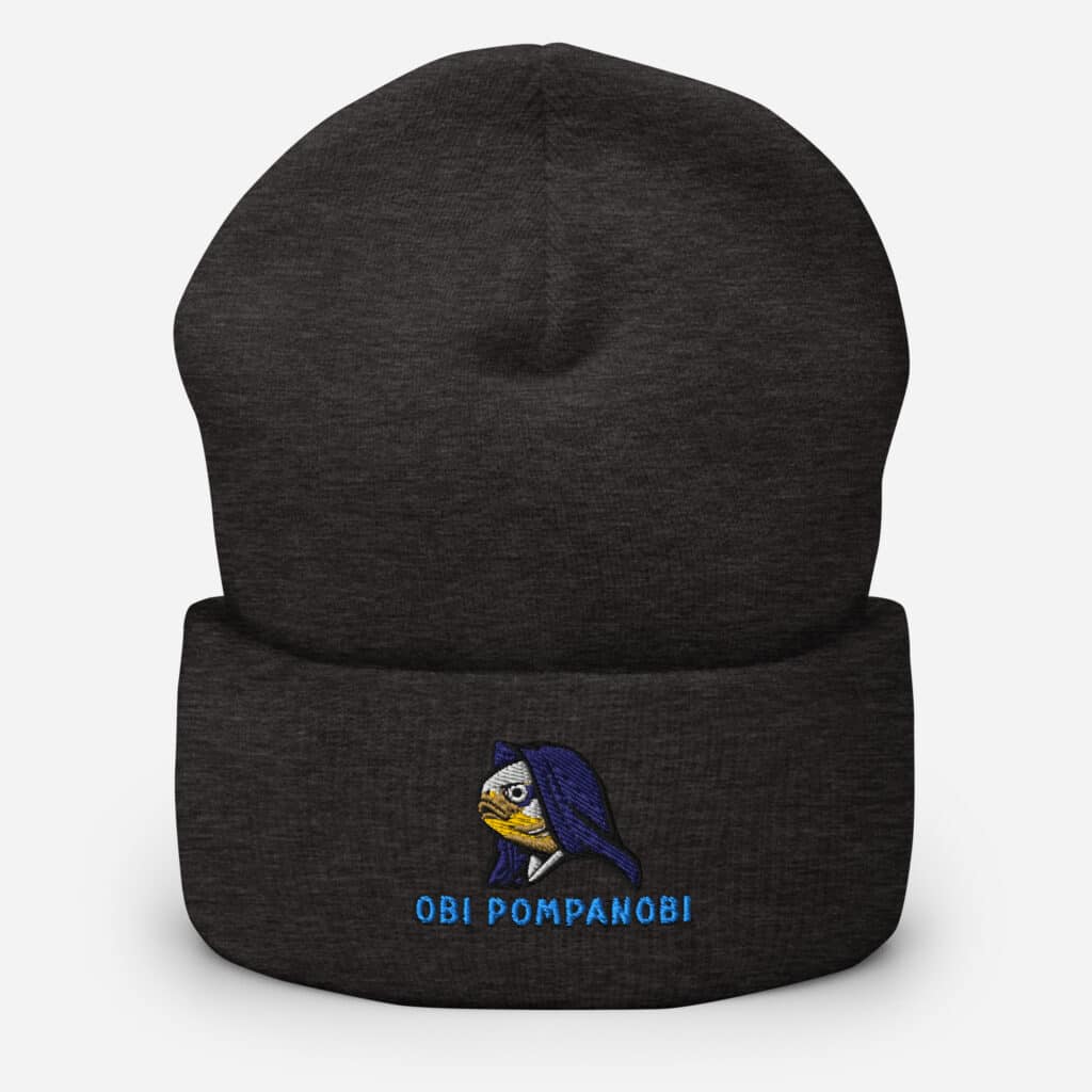 Unisex Style Cuffed Beanie Obi Pompanobi Logo Dark Grey Color