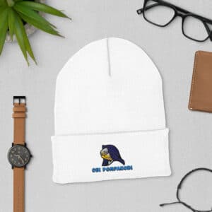 Unisex Style Cuffed Beanie Obi Pompanobi Logo White Color