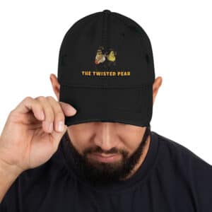 Distressed Dad Hat in Twisted Pear Design Black Color