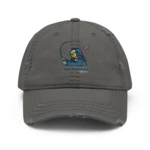 Distressed Dad's Hat in Obi Pompanobi Logo Design Charcoal Grey Color