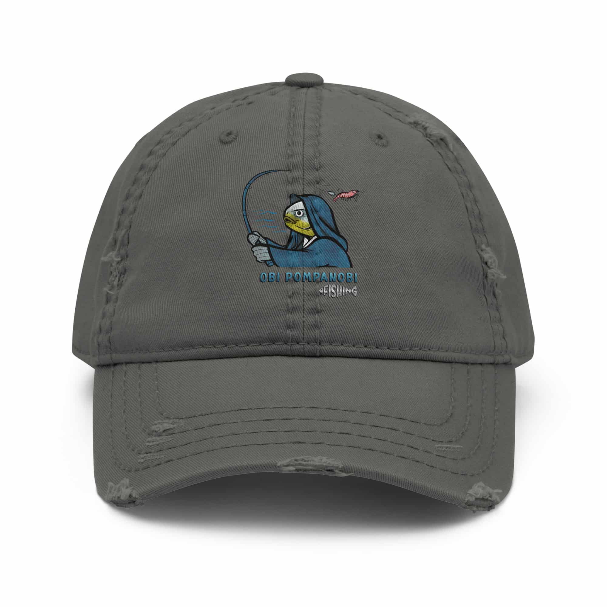 Distressed Dad's Hat in Obi Pompanobi Logo Design Charcoal Grey Color
