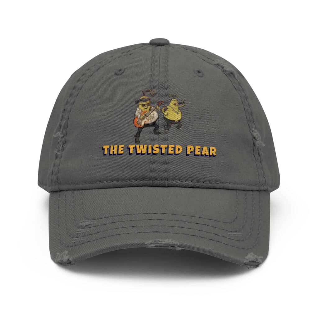 Distressed Dad Hat in Twisted Pear Design Grey Color