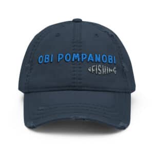 Distressed Dad's Hat with Obi Pompanobi Fishing Logo Navy Blue Color
