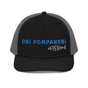 Snapback Truckers Hat with Obi Pompanobi Fishing Logo Black & Charcoal Black Color