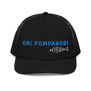 Snapback Truckers Hat with Obi Pompanobi Fishing Logo Black & Black Color