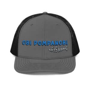 Snapback Truckers Hat with Obi Pompanobi Fishing Logo Charcoal Black & Black Color