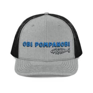Snapback Truckers Hat with Obi Pompanobi Fishing Logo Heather Grey & Black Color