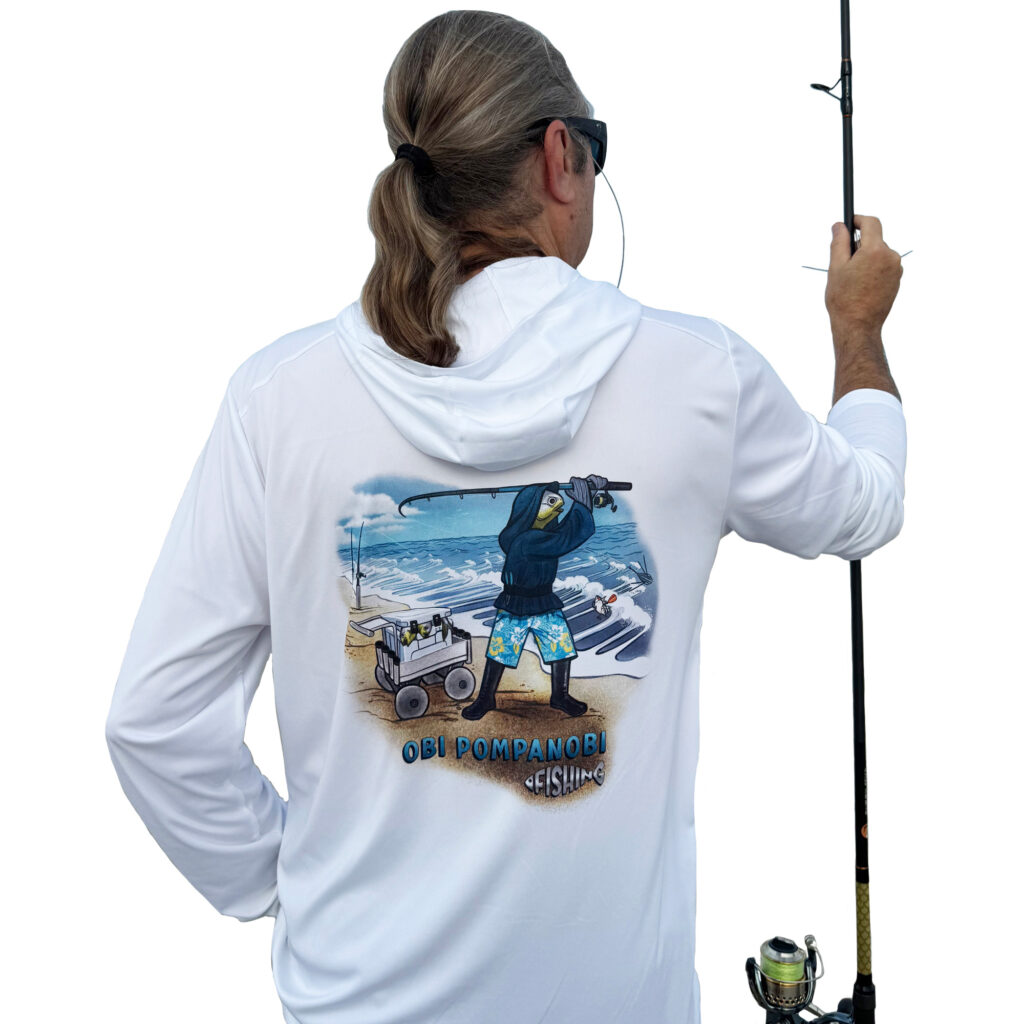 Featured Dorman wearing a Sport-tec Performance Hoodie surf fishing back