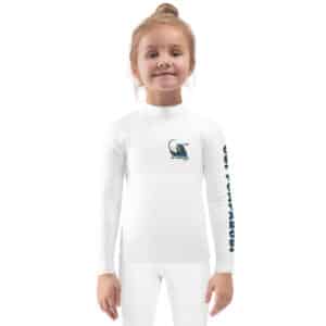 Child Wearing a Kid's Rash Guard Beach Scene White Color