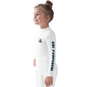 Child Wearing a Kid's Rash Guard Beach Scene White Color