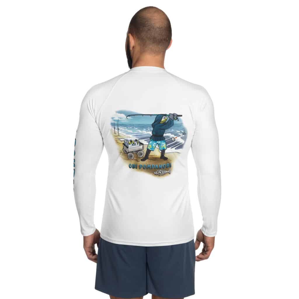 Man Wearing a Rash Guard Obi Surf Fishing Design White Color