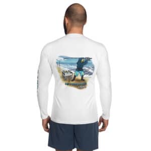 Man Wearing a Rash Guard Obi Surf Fishing Design White Color