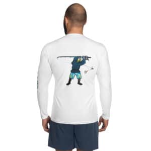 Man Wearing a Rash Guard Obi Surf Casting Design White Color