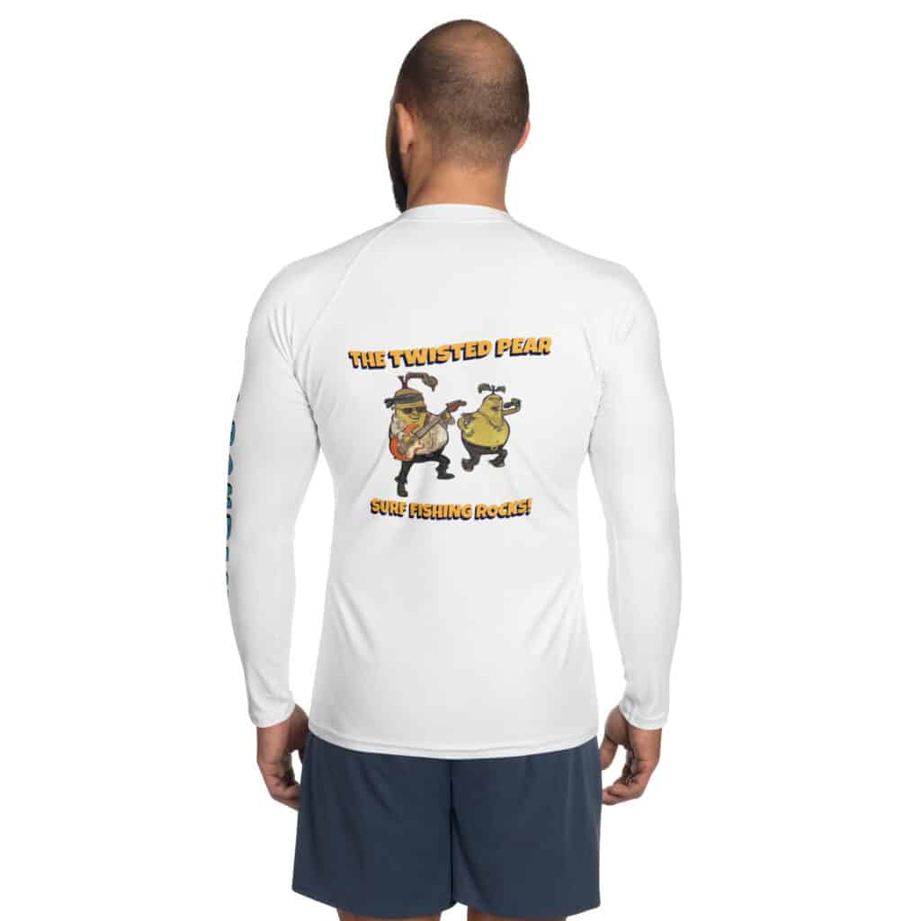 Man Wearing Rash Guard Twisted Pear Design White Color