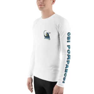 Man Wearing a Rash Guard in a Beach Scene Design White Color