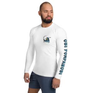 Man Wearing a Rash Guard Obi Surf Casting Design White Color