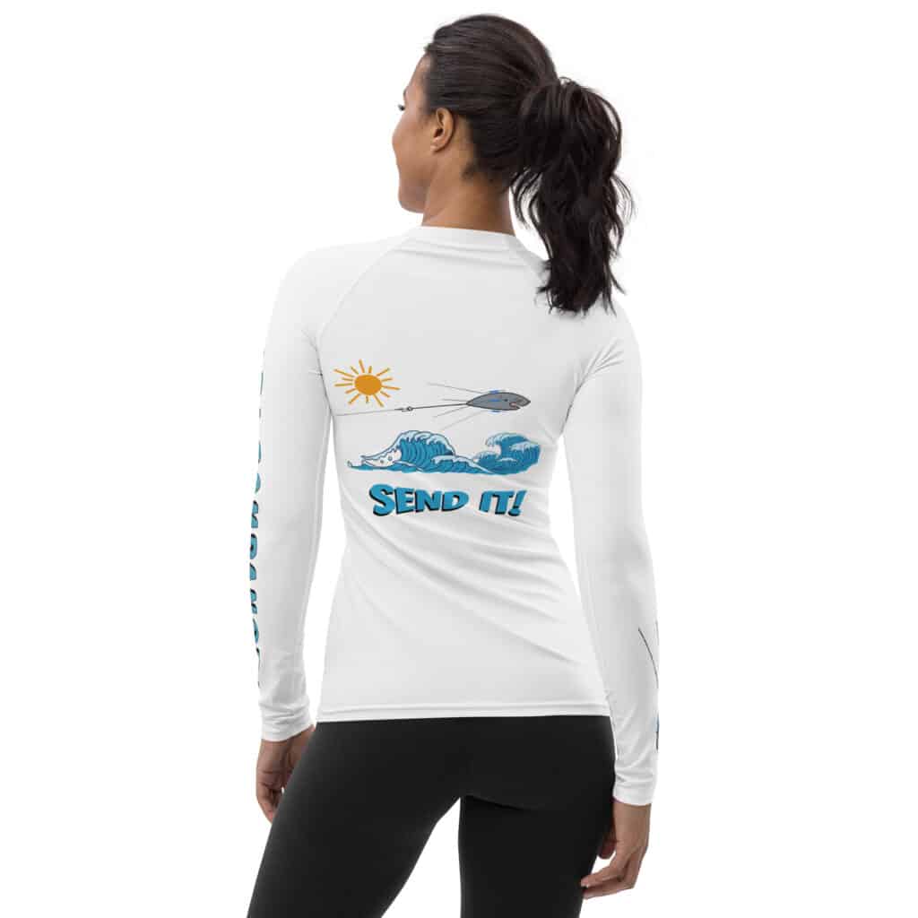 Woman's Rash Guard in the Sputnik Send It Design in White Color