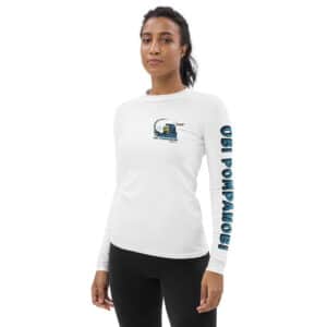 Woman Wearing a Rash Guard Twisted Pear Design White Color