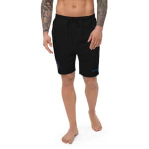 Men's Fleece Shorts with Obi Pompanobi Head Embroidery Black Shorts Color
