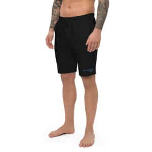 Men's Fleece Shorts with Obi Pompanobi Head Embroidery Black Shorts Color