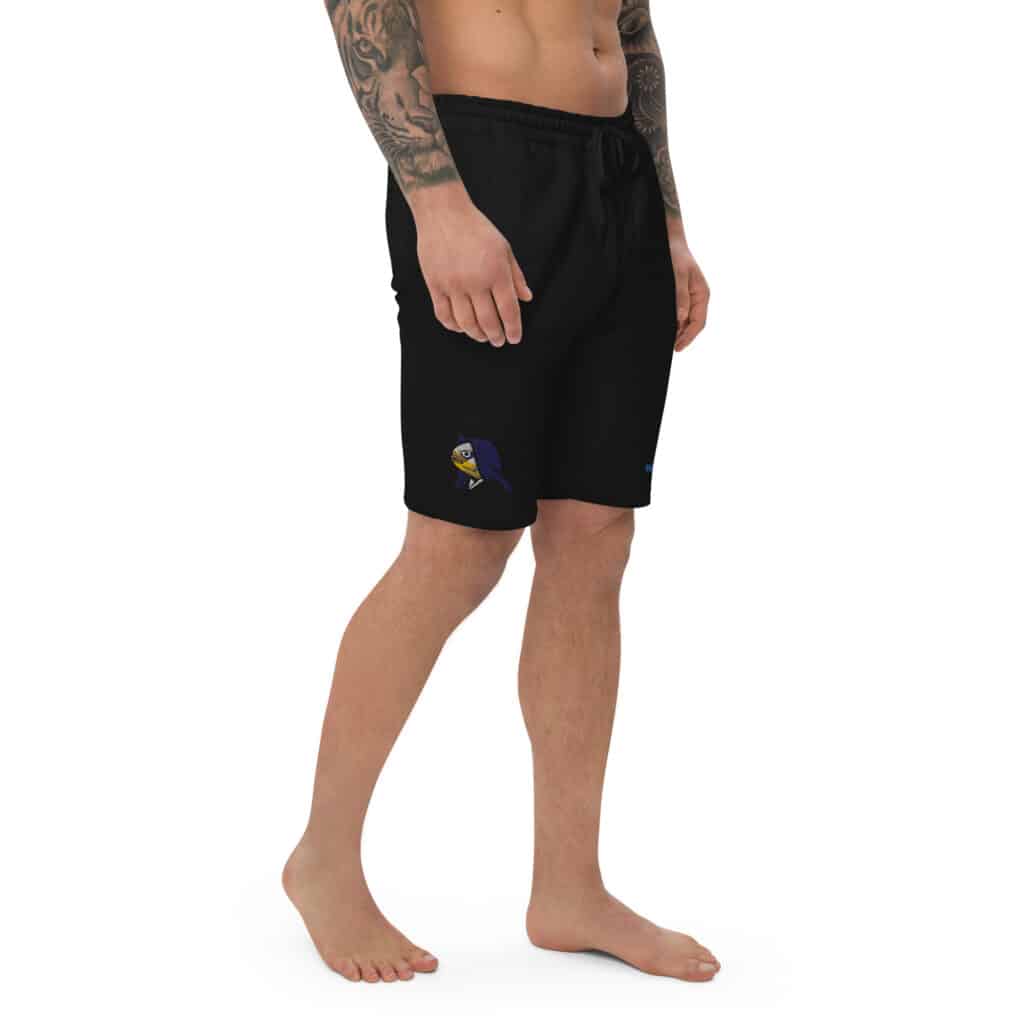 Men's Fleece Shorts with Obi Pompanobi Head Embroidery Black Shorts Color