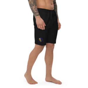 Men's Fleece Shorts with Obi Pompanobi Head Embroidery Black Shorts Color
