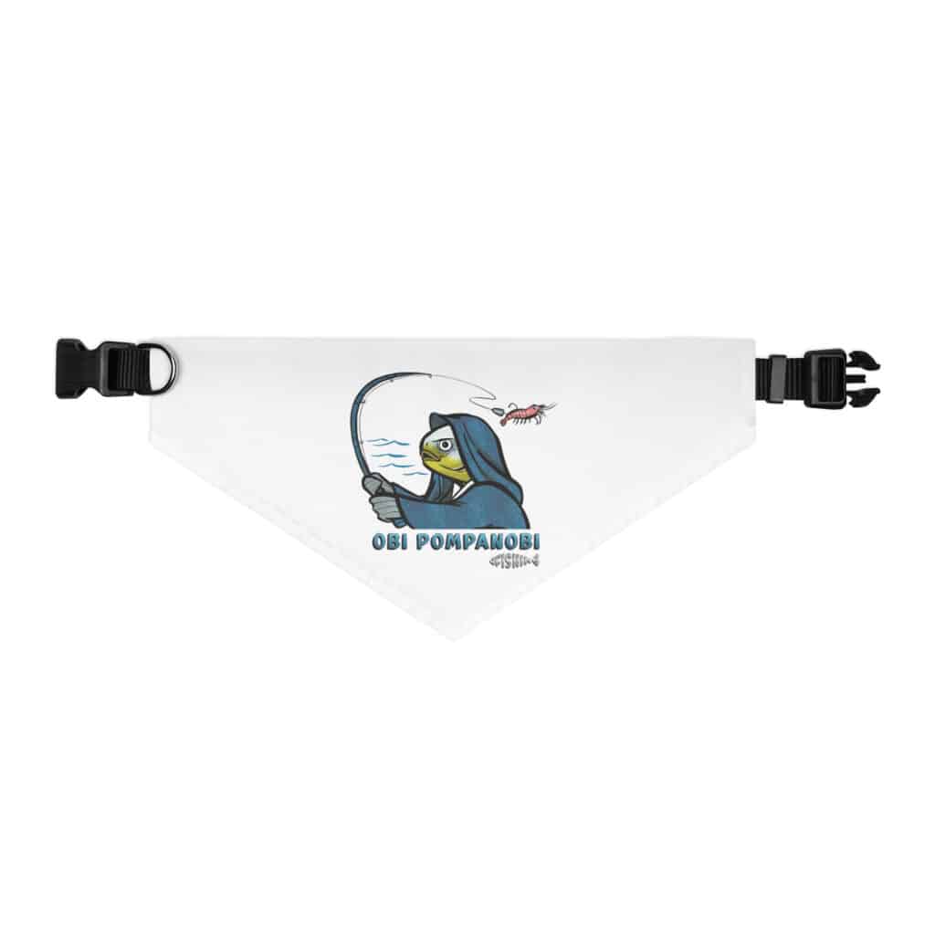 White Pet Bandana Collar with Obi Pompanobi Logo