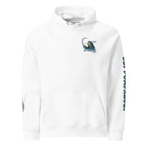 Woman Wearing a Unisex Hoodie in a Sputnik Send It! Design White Color