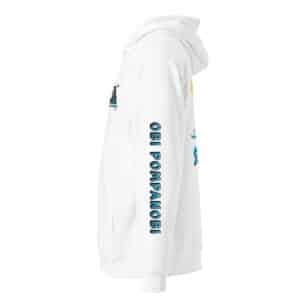 Woman Wearing a Unisex Hoodie in a Sputnik Send It! Design White Color