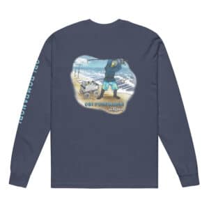 Man Wearing Obi Pompanobi Beach Scene Design L/S T-shirt Navy Blue Color