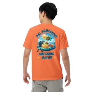 Obi Pompanobi "surf fishing life" design Burnt Orange t-shirt