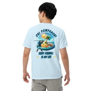 Obi Pompanobi "surf fishing life" design Chambray color t-shirt