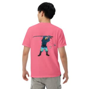 Obi Pompanobi Surf Casting on Crunchberry color T-shirt