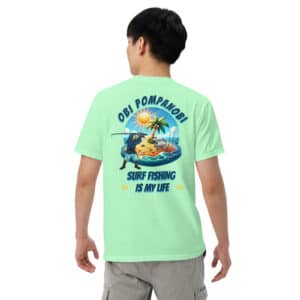 Obi Pompanobi "surf fishing life" design Island Reef color t-shirt