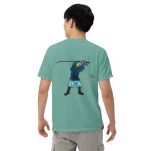Obi Pompanobi Surf Casting on Seafoam color T-shirt
