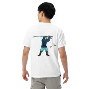 Obi Pompanobi Surf Casting on White color T-shirt