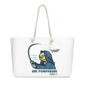 White weekender beach bag with Obi Pompanobi Logo