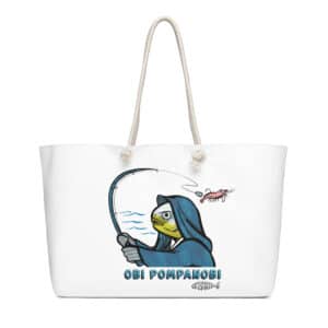 White weekender beach bag with Obi Pompanobi Logo