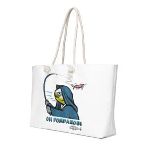 White weekender beach bag with Obi Pompanobi Logo