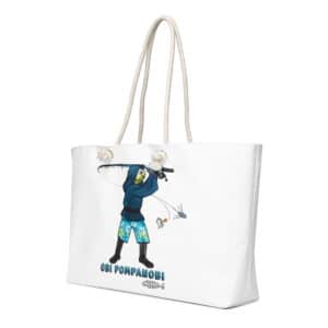 White weekender beach bag with Obi Surf Casting Design
