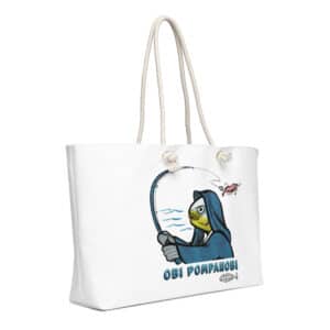 White weekender beach bag with Obi Pompanobi Logo