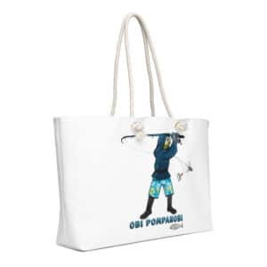 White weekender beach bag with Obi Surf Casting Design